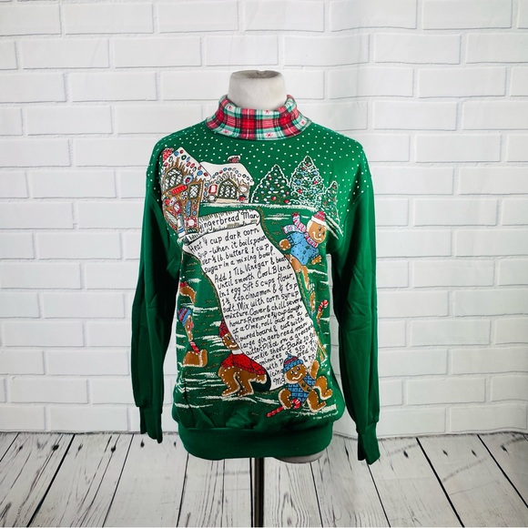 Nutcracker Sweaters Vintage Nutcracker Ugly Christmas Sweater Green Gingerbread Man Recipe